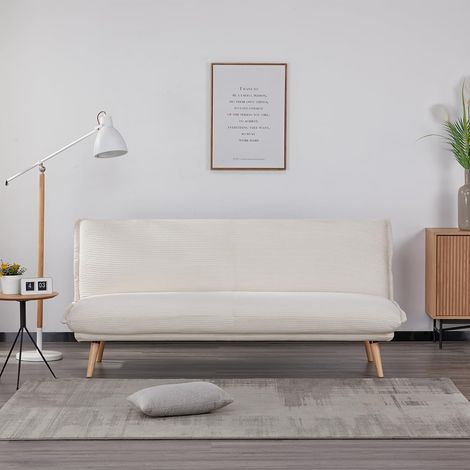 EVERGREENWEB - Divano Clic Clac trasformabile in materasso Divano Letto 3 posti Stile Scandinavo Design moderno Divanoletto imbottito con piedini a scomparsa e piedi in Legno Click Velvet Crema (1/4)