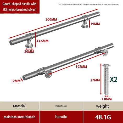 CYUNSHOP Lot de 5 poignées en T à embase évasée – Entraxe 192cm, Argent, pour armoires et meubles. (1/5)