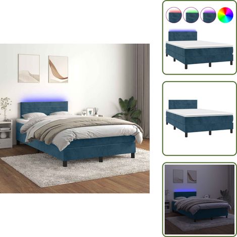 Letto con materasso - vidaXL Letto a Molle con Materasso e LED Blu Scuro 120x200cm - Letto con testiera regolabile