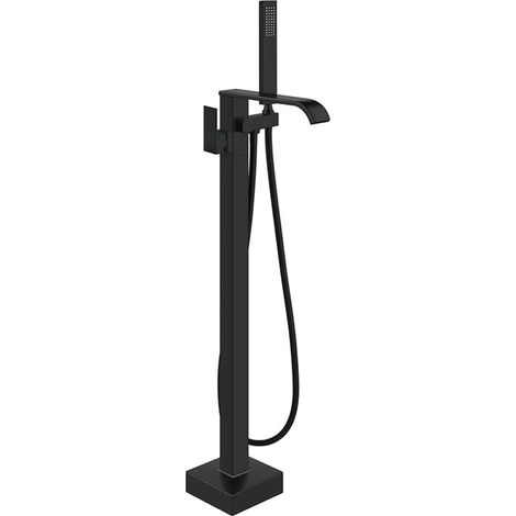 Robinet de Baignoire avec Douchette,Mitigeur de Douche Montage au Sol, Remplissage de Baignoire sur Pied,pour Bain et Douche, Nettoyage des Canalisations,Style Moderne Noir (1/5)