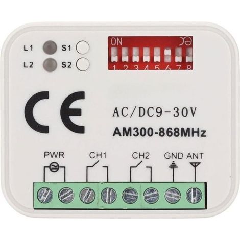 Récepteur sans fil 2 canaux 433-868 MHz – Compatible télécommande Doorhan 433,92 MHz – Alimentation 12-24 VAC/DC – Code roulant/fixe