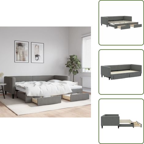 Cama con cajones - vidaXL Sofá cama nido con cajones tela gris oscuro 90x200 cm - Almacenamiento
