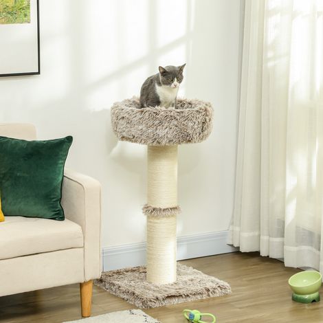 Arbre à chat. 87 cm. Tour à chat avec poteau à griffer épais. Coussin moelleux. Pour usage intérieur. Supporte jusqu'à 6 kg. Marron. (1/5)