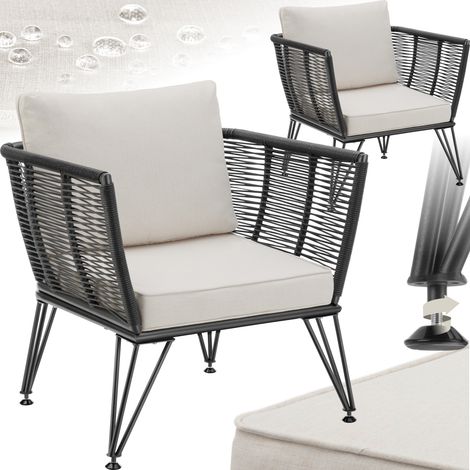 Lot de 2 fauteuils jardin en résine tressée avec housses amovibles