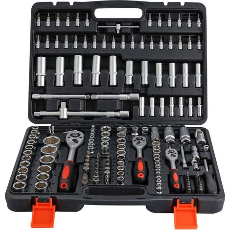 Complete Toolbox with 1/4", 3/8" and 1/2" Socket and Accessory Set - Mechanics Tools from Our Ultimate Range with Ratchet Wrench - 172 Pieces MUMU (1/4)