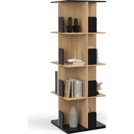 Drehbares Bücherregal mit 4 Ebenen RAPHA schwarz und Holzeffekt (1/5)