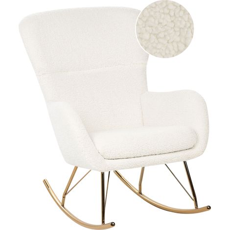 Silla mecedora de bouclé blanco dorado poliéster patas de metal Anaset