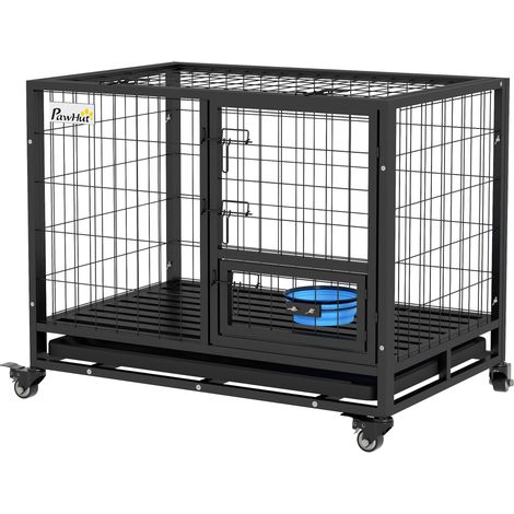 Cage pour chien cage de transport sur roulettes avec support de gamelle plateau amovible 2 portes verrouillables (1/5)