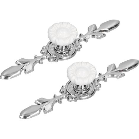 Set aus 2 modernen Schubladengriffen aus weißer Zinklegierung, Sonnenblumenmuster, große Größe, für Kleiderschrank, Schuhschrank und Garderobe. (1/5)