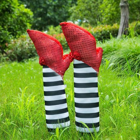 Décoration de Jambe de Sorcière à Rayures Halloween pour Jardin, Porche, Garage
