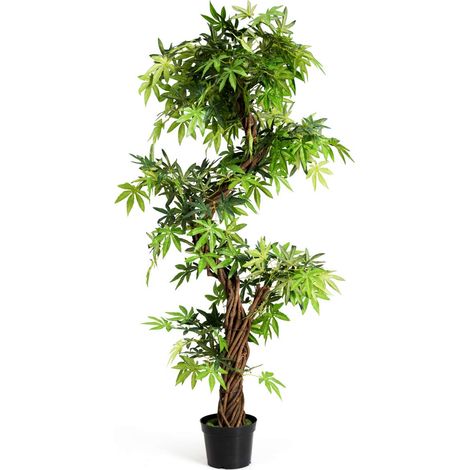 Albero Artificiale Albero in Legno e Foglie in Plastica, Decorazione a Forma di Albero, Dimensioni: 160 x 19 x 19 cm