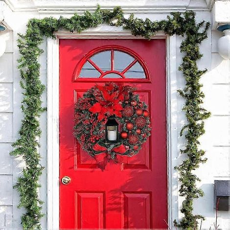 Couronne de Noël artificielle rouge 43 cm - Décoration de cheminée intérieure et extérieure (1/4)