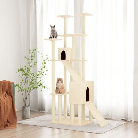 Arbre à chat avec poteaux en sisal, couleur crème, 190 cm