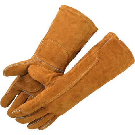 Gants de Soudage, Gants de Jardinage pour Hommes/Femmes, Résistants à la Chaleur et au Feu en Cuir, Gants de Travail en Cuir de Vache Durables, pour Cheminée, Barbecue, Soudure, Grill, Four, Poêle (1/5)