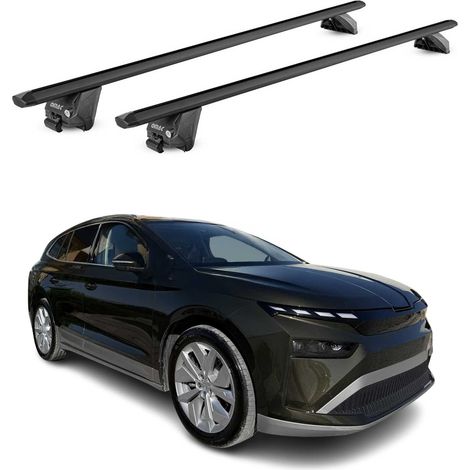 OMAC Barres de toit aluminium certifiées TÜV pour Skoda Enyaq 2020-2026 – Pour rails de toit intégrés – Rainure en T – Charge max 100 kg – 2 antivols Noir (1/4)