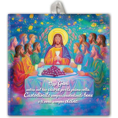 Ceramic Tile Representing the Last Supper in Gift Box 10 x 10 cm Made in Italy (1/3)