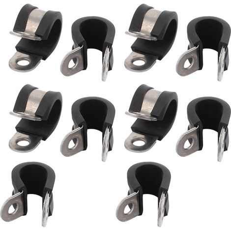 10Pc 13mm Dia Caoutchouc Ligne R Forme Acier inoxydable Tube Tuyau Agrafe Câble (1/2)