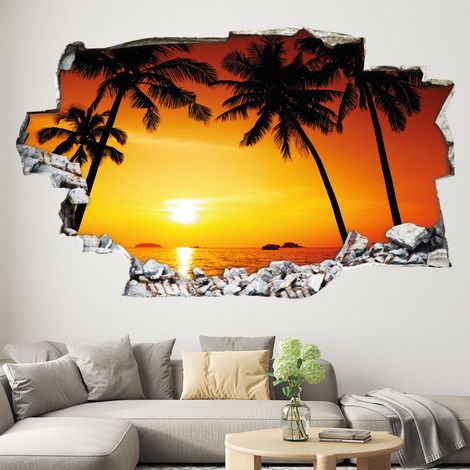 Stickers Trompe l'oeil trou dans le mur - Coucher de soleil - 20 x 32 cm (1/3)