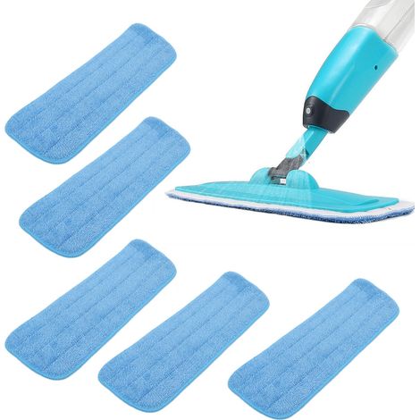 5 Pièces de Serpillère Microfibre Plate pour Mop 14x41cm, Lavable et Réutilisable, Compatible avec la Plupart des Mops à Scratch (1/5)