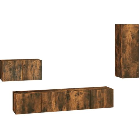 Conjunto de muebles mueble aparador TV televisión salón dormitorio salón 4 piezas roble ahumado madera contrachapada marrón 020024791