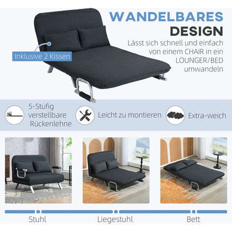 Canapé-lit convertible réglable sur 5 positions, similicuir suédé, cadre en acier, coussin inclus, Noir (1/5)