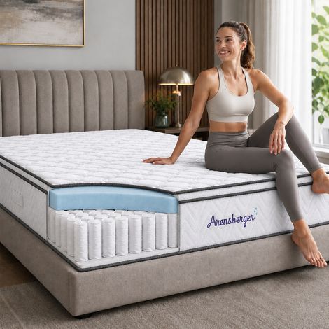 Arensberger Viktoria Taschen-Federkernmatratze 90x190cm - 25cm Höhe Topper Integriert H4, H3, H2 Misch-Härtegrad - Federkern-Matratze mit Memory Schaum + Öko-Tex Zertifikat