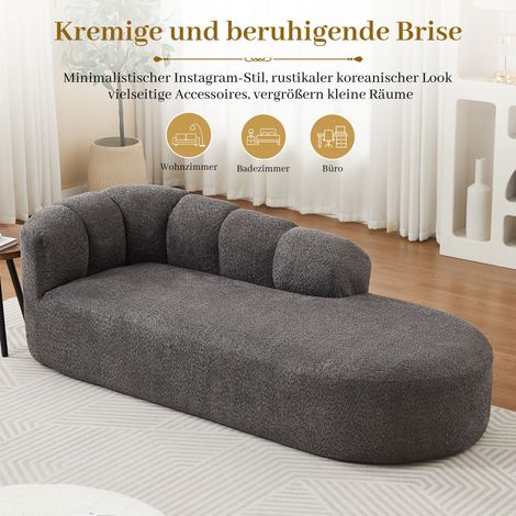 Chaiselongue moderne en tissu velours côtelé gris anthracite, fauteuil relaxant à dossier ondulé, canapé d'appoint sans accoudoirs, rembourrage moelleux pour salon ou chambre, élégant siège lounge. (1/5)