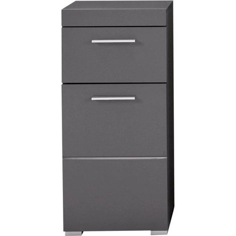trendteam Kommode Badezimmerschrank Standschrank Badschrank Amanda Grau Glanz 37 x 79 cm