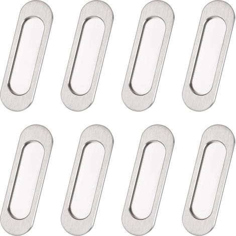 Lot de 8 poignées de porte coulissante ovales autocollantes en alliage d'aluminium poignées encastrées cachées pour porte de grange coulissante, placard, armoire, tiroirs (acier brossé, 100 mm (1/5)