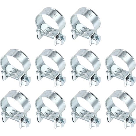 10pcs Collier De Serrage Pour Injection De Carburant 16-18mm Ajustable En Acier Zingué Mini Collier Pour Tuyau De Gaz Pour Automobile Agriculture Plomberie Diesel Essence Tuyau (1/5)