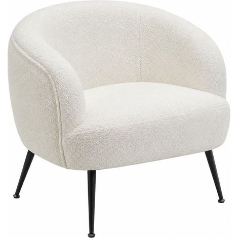 Chaise de Bureau Fauteuil en Tissu Bouclé Blanc avec Piètement en Métal Noir - Longueur 67 x Profondeur 63 x Hauteur 66-76 cm (1/5)
