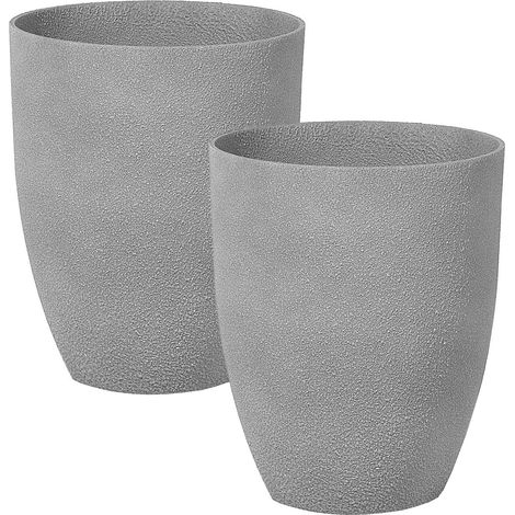 Lot de 2 Cache-Pots Gris en Polyrésine Pierres et Fibres de Verre 35 cm Croton