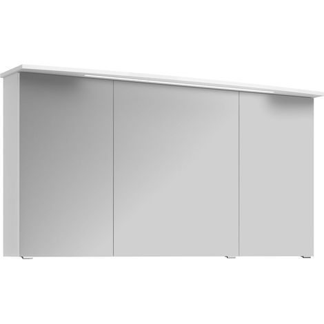 Badezimmer Spiegelschrank FES-4010-66 mit Korpus in weiß glänzend inkl. LED - B/H/T: 142/72/27cm (1/5)
