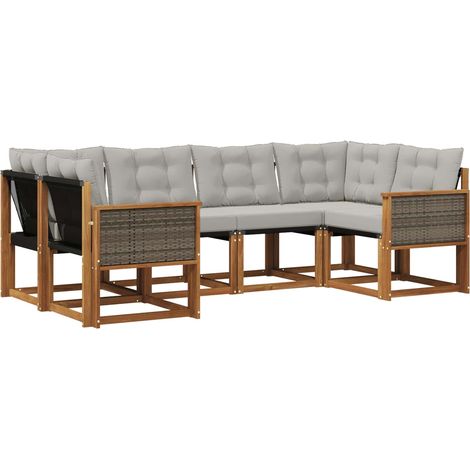 Outdoor Sofa Set 6 pcs Natural and Light grey vidaXL