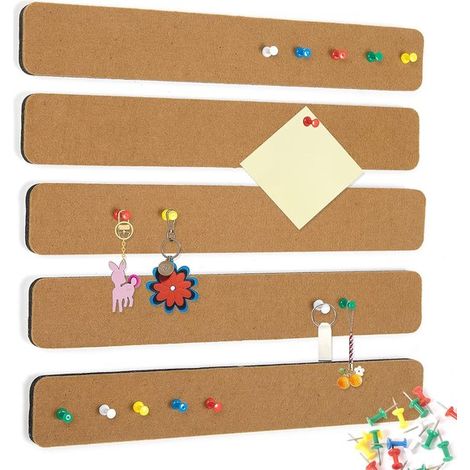 Cinq bandes de feutrine autocollantes pour tableau d'affichage, idéales pour les chambres, les bureaux et la décoration murale. Dimensions : 33 x 5 x 0,9 cm. Couleur : gris clair. (1/5)