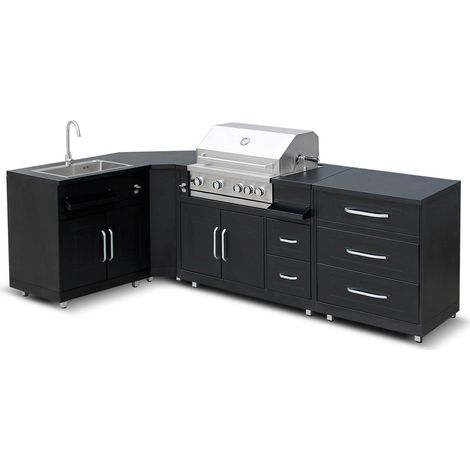 Cuisine extérieure acier 4 éléments avec barbecue