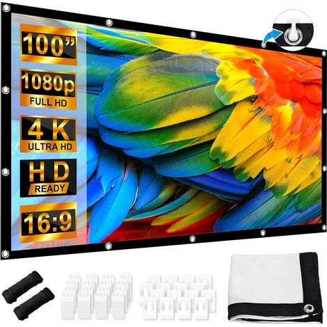 Écran de Projection 100 Pouces, Portable Pliable Extérieur Écran, 16:9 4K Full HD Écran Vidéoprojecteur de Cinéma en Intérieur, Double Face Écran de Projection, pour Home Cinéma et Camping Fête (1/5)