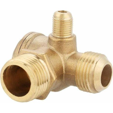 Air compressor check valve – 1/2" x 3/8" x 1/8" external threaded connection – nickel-plated copper for reliable performance. (1/5)
