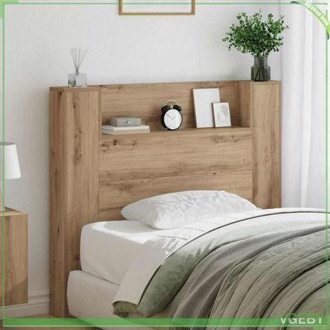 Tête de lit - Chêne artisanal - 120 x 15 x 103,5 cm - Rangement intégré - Lumières LED et USB (1/5)