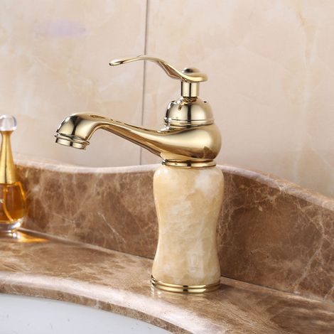 Rubinetto vintage per lavabo da bagno, miscelatore per lavello da cucina, rubinetto per acqua calda e fredda in pietra di topazio (1/4)