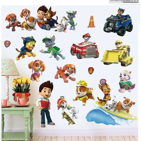 Ecleanfy - Stickers muraux Pat' Patrouille 3 pour chambres de garçons et de filles - Stickers muraux abîmés (1/2)