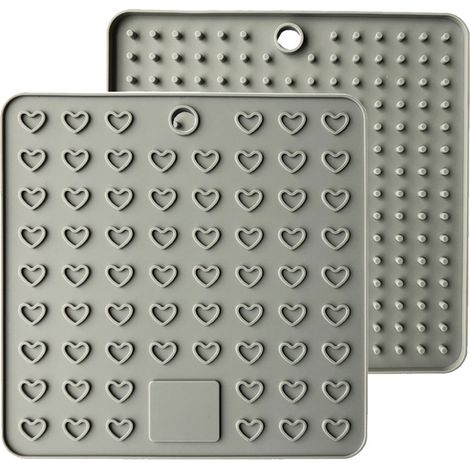 2 tapis de table en silicone, carrés, anti-brûlure et anti-salissures, 18,5 cm, noir/jaune/bleu/gris (1/5)
