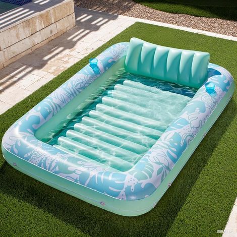 Solarium – Pool-Solarium – Liegestuhl – Aufblasbare Poolliege – Schwimmhilfe für Erwachsene mit Kissen – 180 x 120 cm – Blau