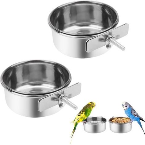 Mangeoire pour oiseaux – Bol en acier inoxydable pour nourriture et eau avec clip – Pour cage à oiseaux – Convient aux perroquets, perruches et petits rongeurs – 10 cm – Lot de 2 (1/5)