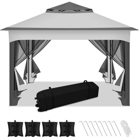 Hengda Pergola da giardino pieghevole con zanzariera 3,3x3,3x2,7M grigio (1/5)