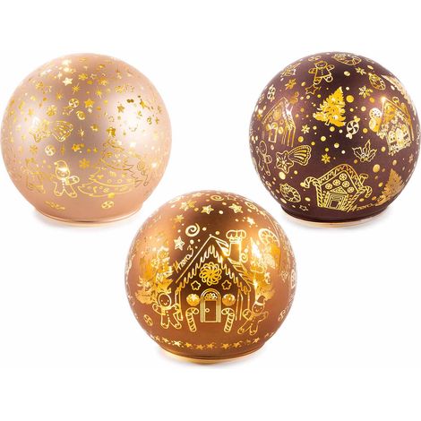 Lampade di Natale a sfera in vetro decorato con fantasia biscottini pan di zenzero con luci LED, set da 6 pezzi, Ø 10 cm x 9 H