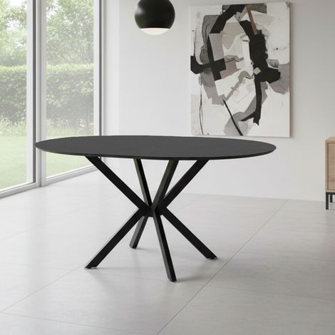 Tavolo rotondo allungabile Diano nero ardesia con gambe nere in metallo 110x110x76H (1/5)