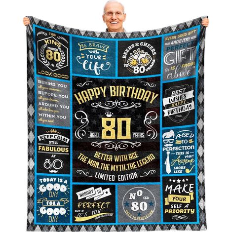 Geschenkdecke zum 80. Geburtstag für Männer – Geeignet für Männer, die 1945 geboren wurden, 152 x 127 cm, aus Flanell gefertigt, ist sie ein ideales Geschenk für Väter, Großväter, Ehemänner oder männl