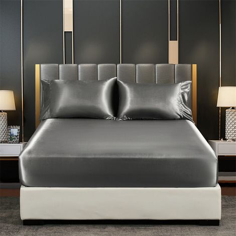 Drap de lit en satin de soie imitation, housse de matelas en satin au toucher frais (1/5)