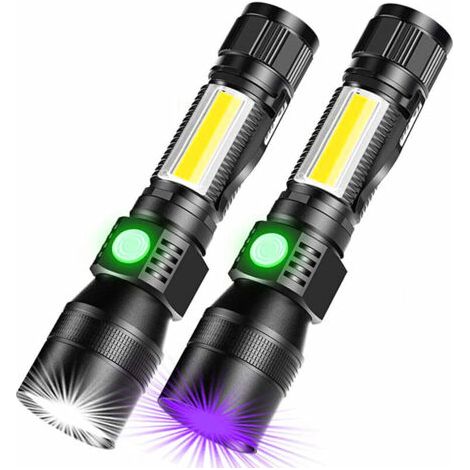 Lampe de poche LED rechargeable par USB lumière noire magnétique 395 nm lampe UV lumière ultraviolette 7 modes lumière rouge avec batterie 18650 pour camping en plein air randonnée 2 pack (1/5)